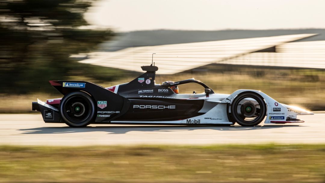 Pascal Wehrlein underway in the Porsche 99X Electric for the first time