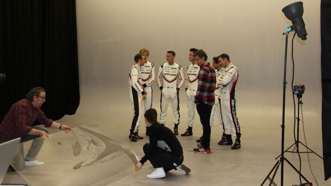 Timo Bernhard, Brendon Hartley, Earl Bamber, André Lotterer, Neel Jani, Nick Tandy, l-r, preparations WEC season, Stuttgart, 2017, Porsche AG