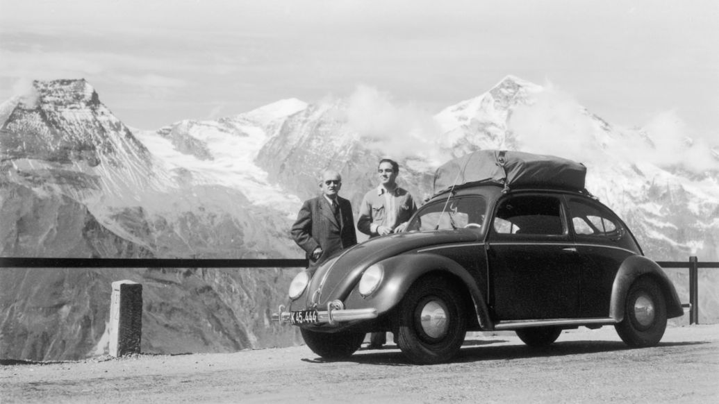 Ferdinand Porsche, Harald Wagner (i-d), Grossglockner, 1950, Porsche AG