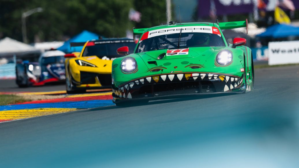 Porsche 911 GT3 R, AO Racing (nº 77), Laurin Heinrich (ALE), Klaus Bachler (Austria), 6 Horas de Watkins Glen, campeonato IMSA, 2025, Porsche AG