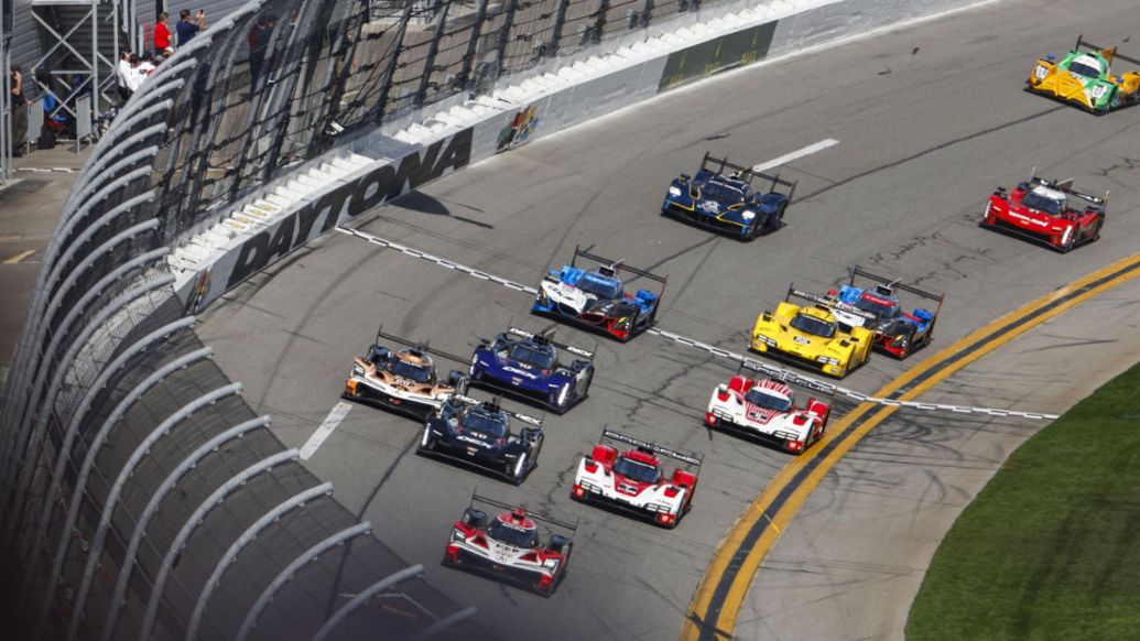Porsche 963, Porsche Penske Motorsport (n&ordm; 6), K&eacute;vin Estre (FRA), Laurens Vanthoor (BEL), Matt Campbell (Australia); Porsche 963, Porsche Penske Motorsport (n&ordm; 7), Julien Andlauer (FRA), Felipe Nasr (BRA), Laurin Heinrich (ALE), 24 Horas de Daytona, campeonato IMSA, 2026, Porsche AG