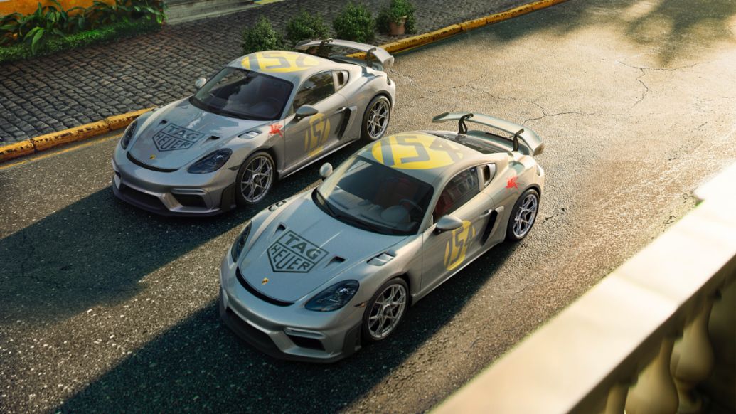 Los dos extraordinarios Porsche 718 Cayman GT4 RS Carrera Panamericana Special, Porsche de México, 2023.