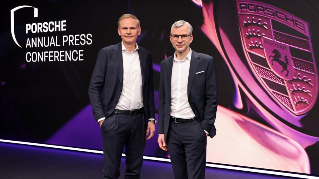 CEO Dr Oliver Blume e CFO Dr Jochen Breckner (da sinistra), Conferenza stampa annuale, 2025, Porsche AG