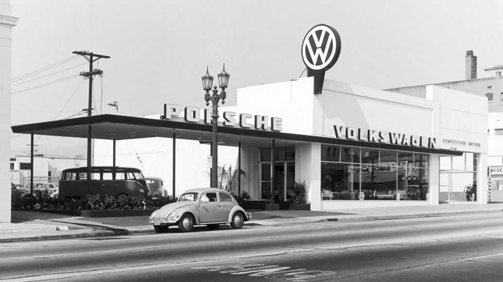 John von Neumann’s “Competition Motors” dealership in Los Angeles, CA., Corporate Archives Porsche AG