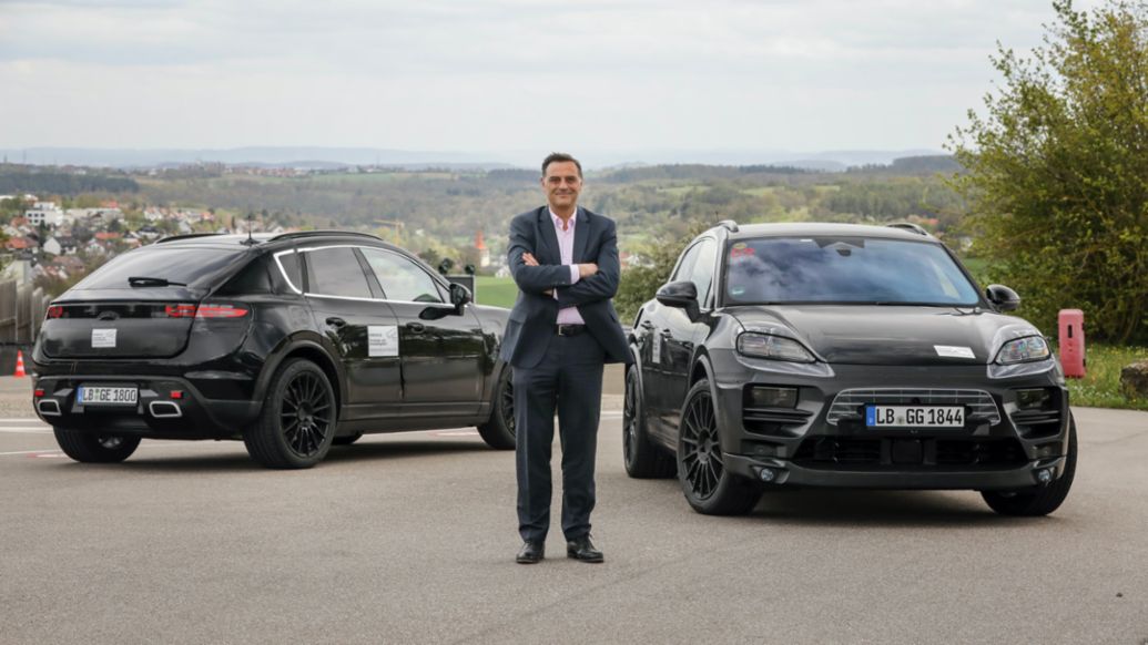 Dr. Michael Steiner, Member of the Executive Board Research and Development of Porsche AG, prototypes of the all-electric Macan, Weissach, 2021, PCNA