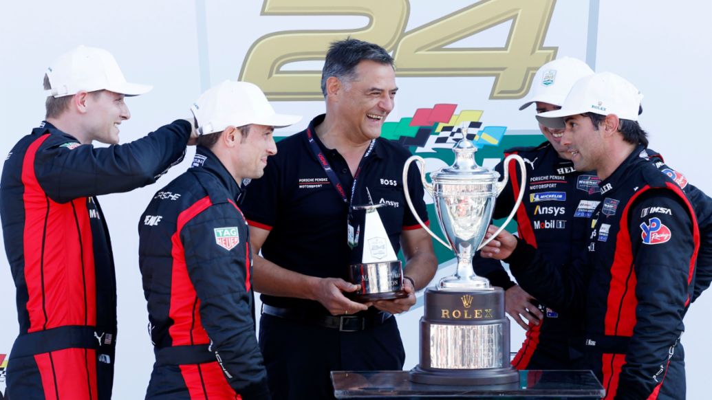 Executive Board Member Michael Steiner and drivers with 24 At Daytona Entrant Trophy