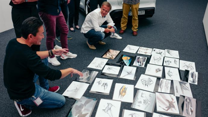 Doug Chiang, Vice President und Executive Creative Director bei Lucasfilm, Michael Mauer, Leiter Style Porsche, 2019, Porsche AG