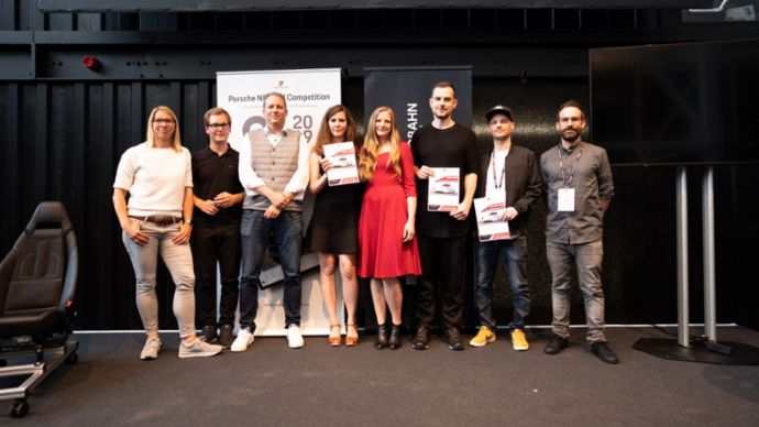 Top-3-Teams mit Jury, Porsche Next Open Innnovation Competition, Ludwigsburg, 2019, Porsche AG