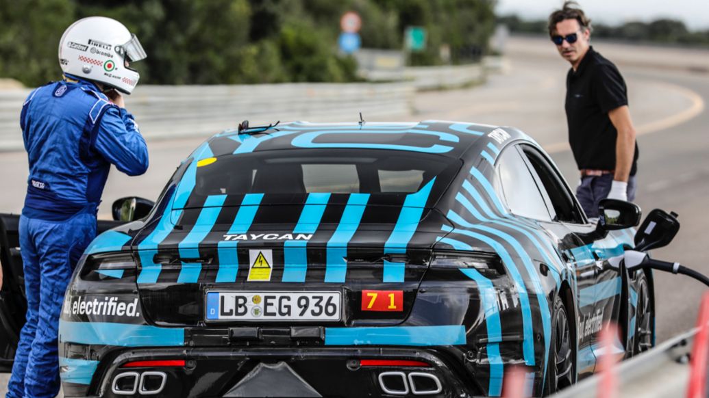 Taycan prototype, Nardò high-speed track, Italy, 2019, Porsche AG