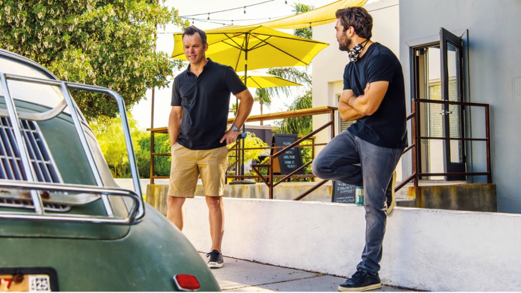 Paul Casey, Porsche Brand Ambassador, Nico Samaras, founder of Fourtillfour, l-r, 2020, Porsche AG 