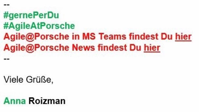 Anna Roizmans E-Mail Signatur, 2020, Porsche AG
