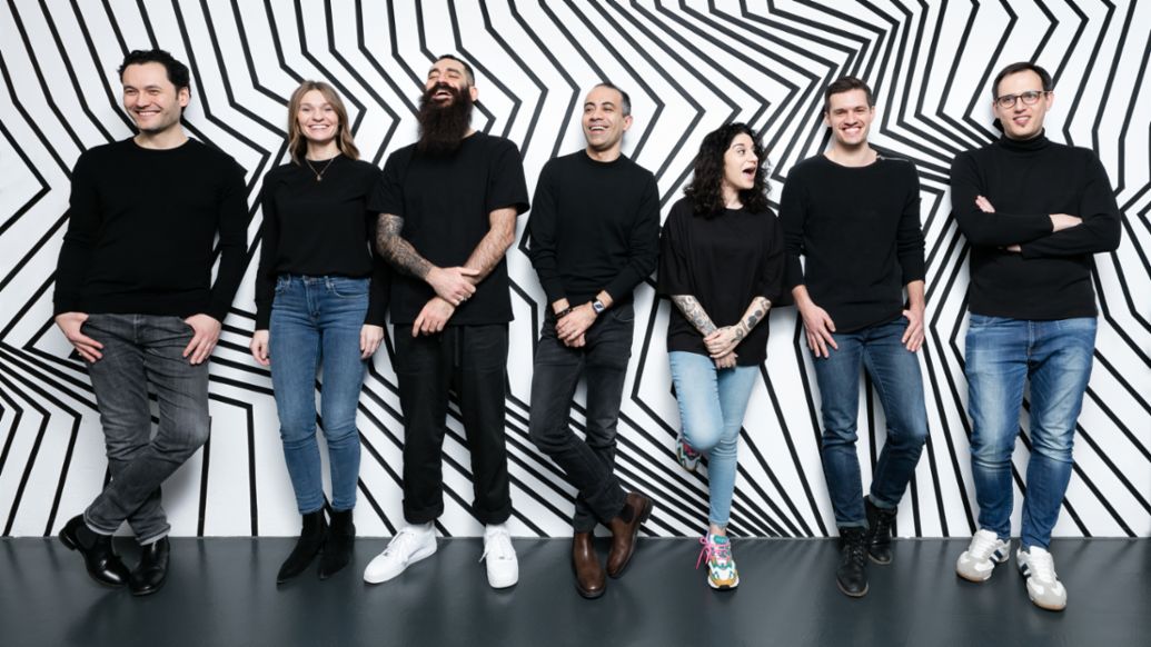 Gantimur Meissner, Ann-Kristin Mackensen, Mikha Makhoul, Christian Knörle, Katy Campbell, Jan Feiling, Matthias Hub, l-r, Team Forward 31, 2020, Porsche AG