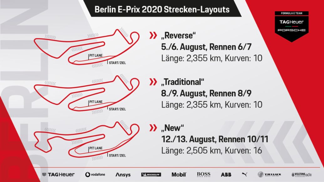 Streckenlayouts, Berlin E-Prix, Formel E, 2020, Porsche AG