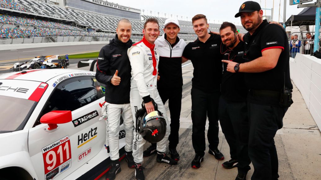 Porsche GT Team: Frederic Makowiecki, Nick Tandy, Matt Campbell, l-r, IMSA WeatherTech SportsCar Championship, round 1, Daytona/USA, 2020, Porsche AG