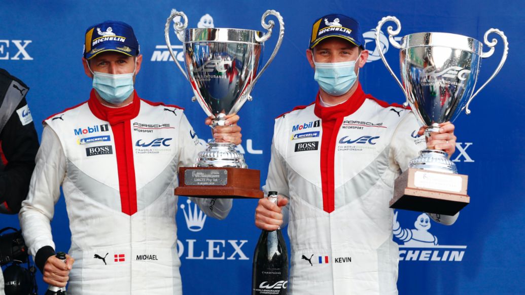 Michael Christensen, Kevin Estre (i-d), FIA WEC, Spa-Francorchamps, carrera, 2020, Porsche AG