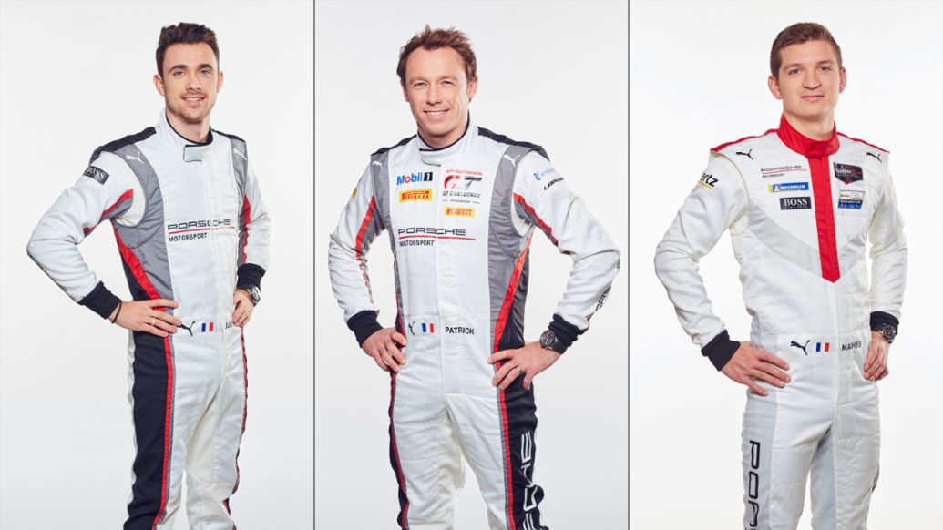 Julien Andlauer, Patrick Pilet, Mathieu Jaminet (i-d), Equipo Porsche GT, 2020, Porsche AG