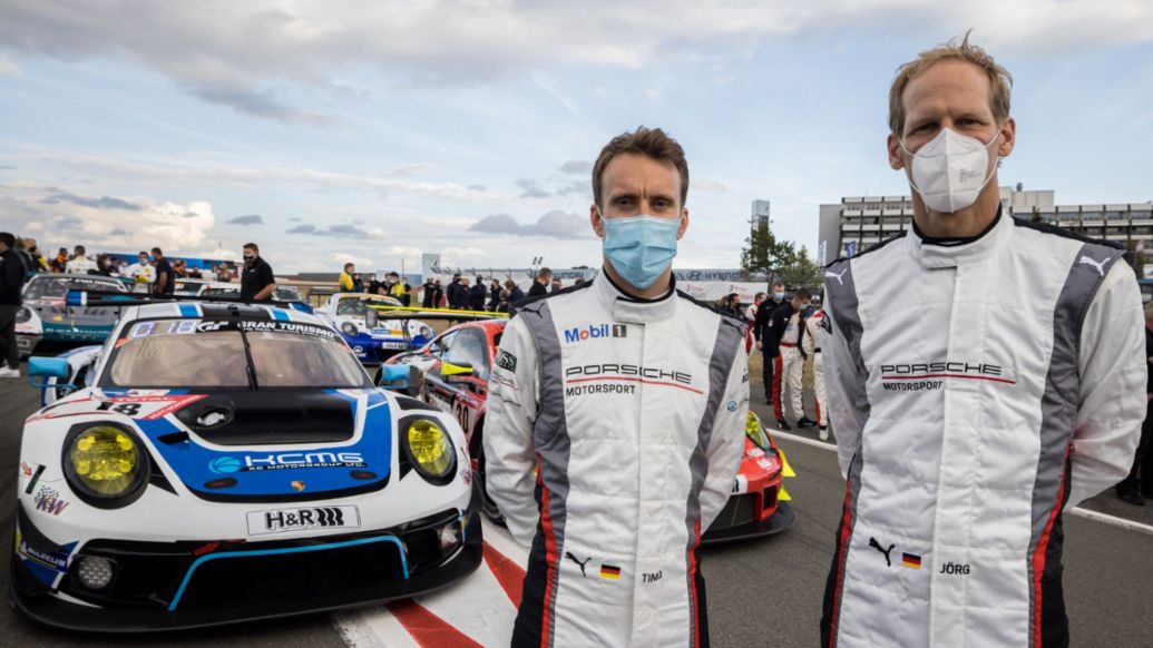 Timo Bernhard, Jörg Bergmeister, l-r, Nürburgring 24 Hour, 2020, Porsche AG