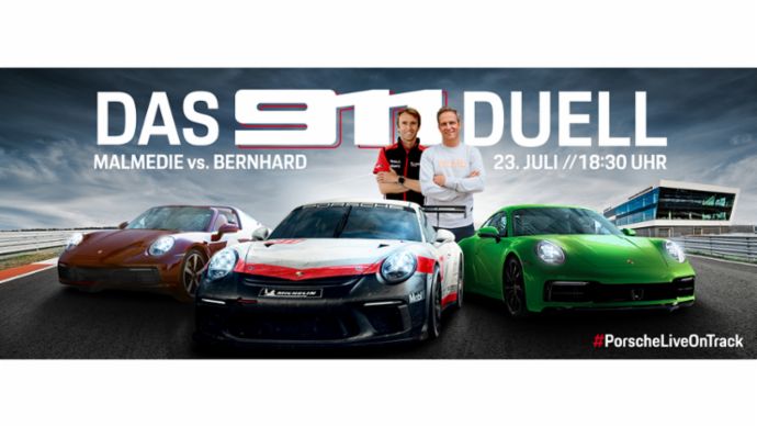 Timo Bernhard, Matthias Malmedie, l-r, 911 Targa 4S Heritage Design Edition, 911 RSR, 911 Turbo, 2020, Porsche AG