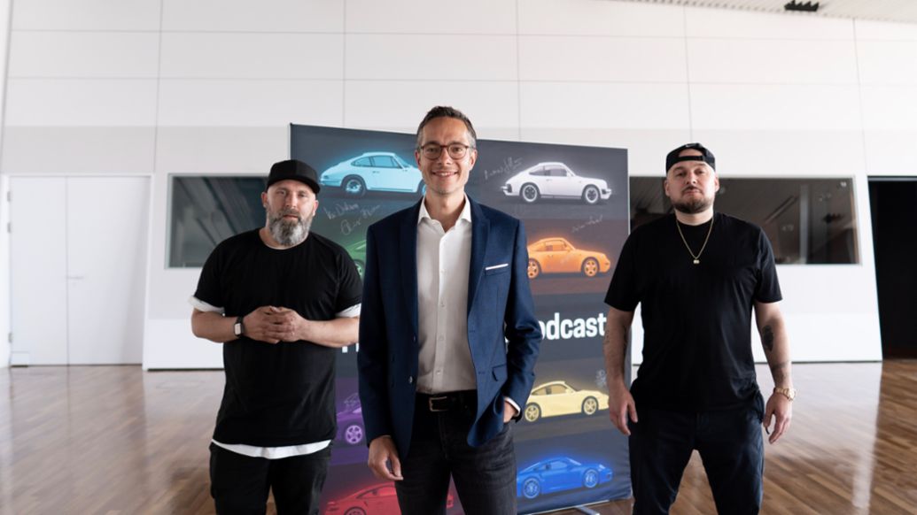 Niko Backspin, Sebastian Rudolph, Kool Savas (l-r), 2021, Porsche AG