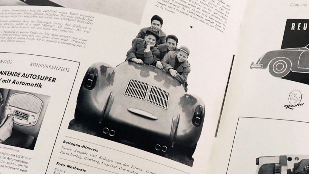 Ferdinand Alexander (de pie), Hans-Peter, Gerd y el Dr. Wolfgang Porsche (desde la izquierda), 1954, Porsche AG