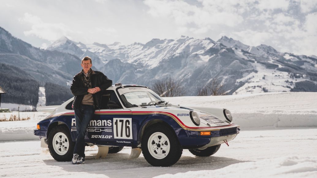 Walter Röhrl, embajador de Porsche, 911 Carrera 3.2 4x4 Paris-Dakar (953), Cold Start by GP, Zell am See, Austria, 2021, Porsche AG