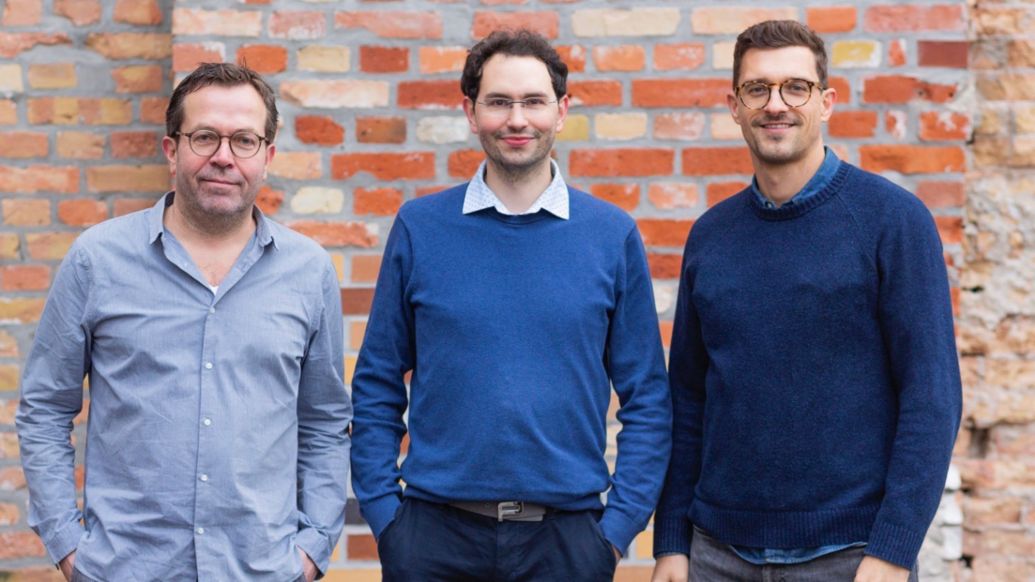 Dirk Weyel, Claudio Weck, Björn Hesse, l-r, Gründer von Fanzone, 2021, Porsche AG