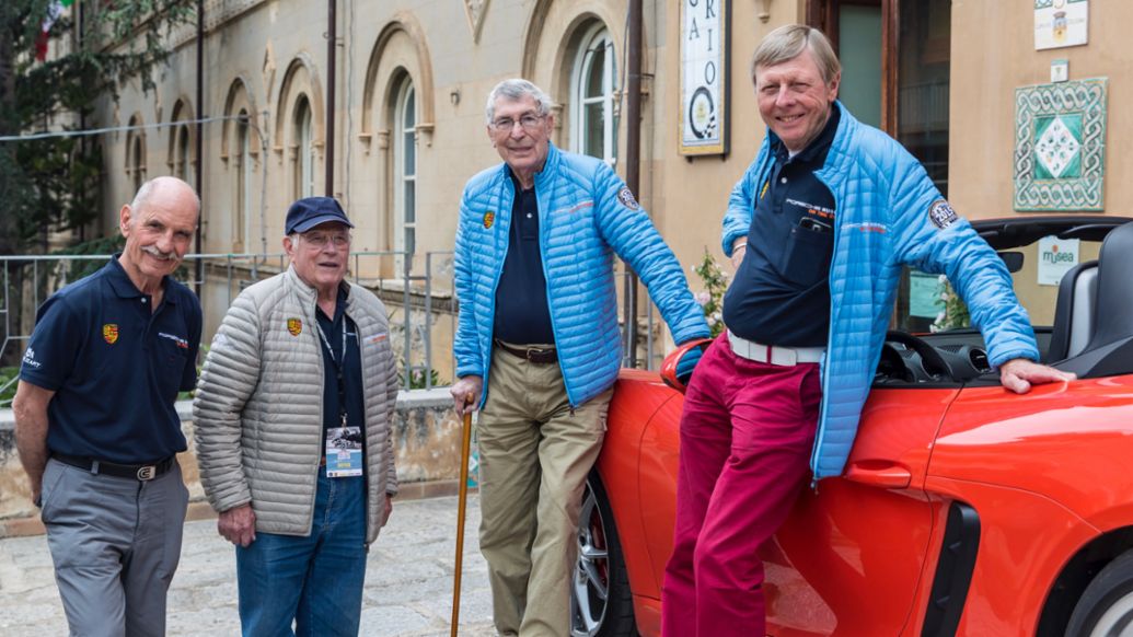 Günter Steckkönig, Herbert Linge, Vic Elford, Sicily, 2016, Porsche AG 