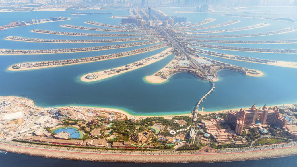 The island of Palm Jumeirah, Dubai, 2022, Porsche AG