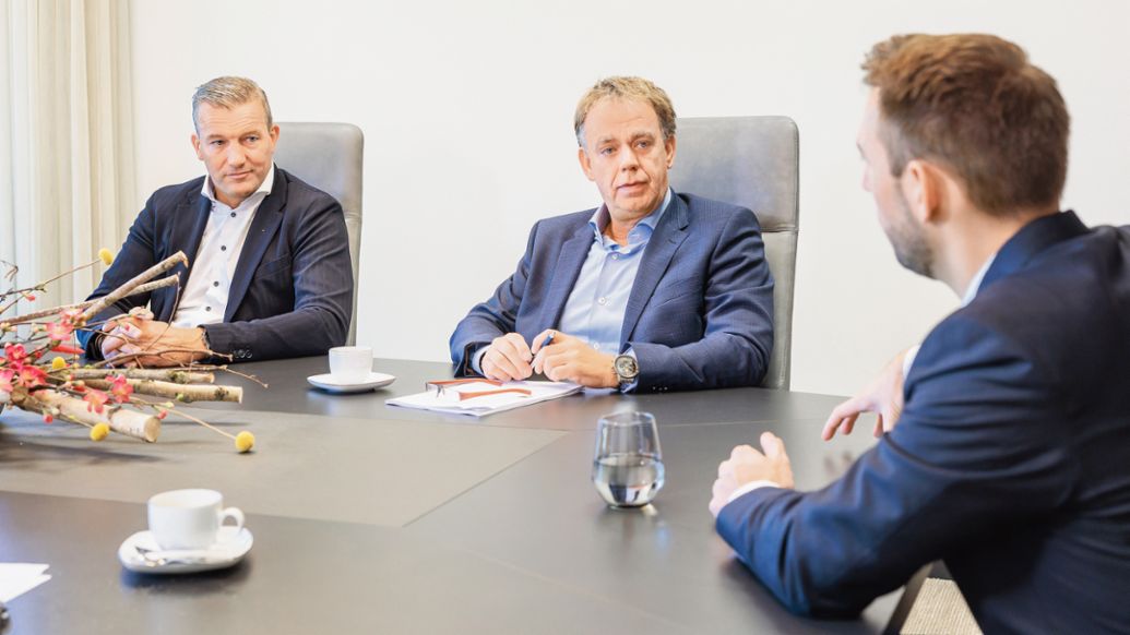 Wim ten Brinke, Peter Zents, Christian Bücker (l-r), 2023, Porsche Consulting