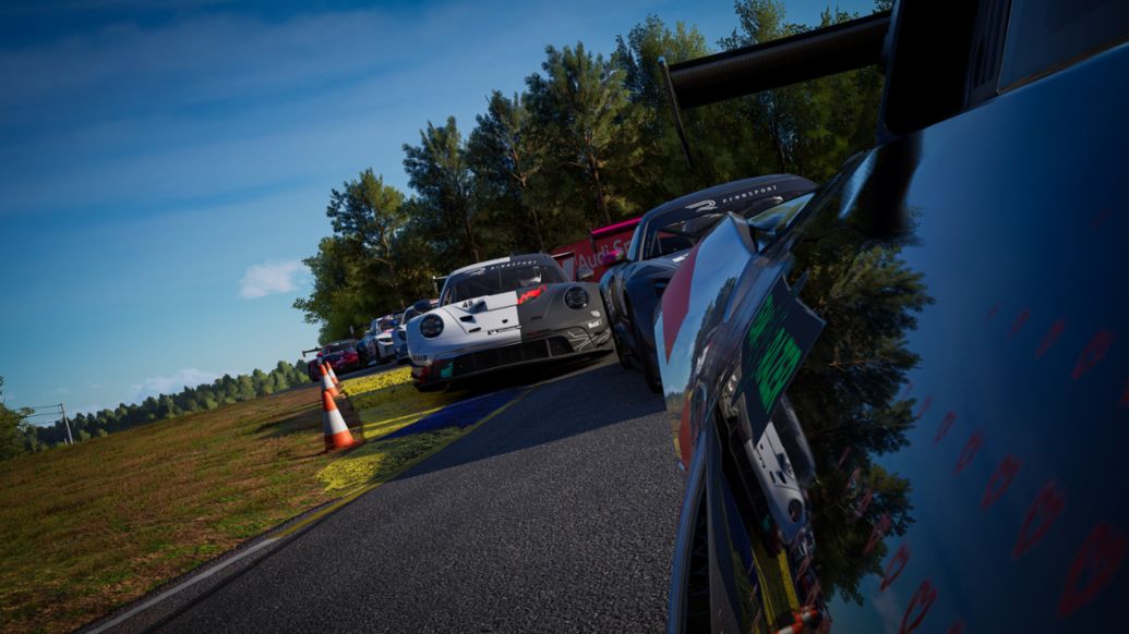 Road Atlanta (USA), Porsche Coanda Esports Team, Porsche 911 GT3 R, Mitchell DeJong (USA), Joshua Rogers (AUS), Mac Bacum (Nizozemsko), Dane Warren (AUS), Esports ESL_R1, 2023, Porsche AG