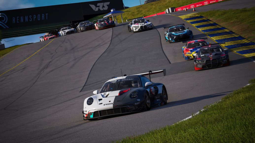 Road Atlanta (USA), Porsche Coanda Esports Racing Team, Porsche 911 GT3 R, Mitchell deJong (USA), Joshua Rogers (AUS), Mack Bakkum (NL), Dayne Warren (AUS), Esports ESL_R1, 2023, Porsche AG