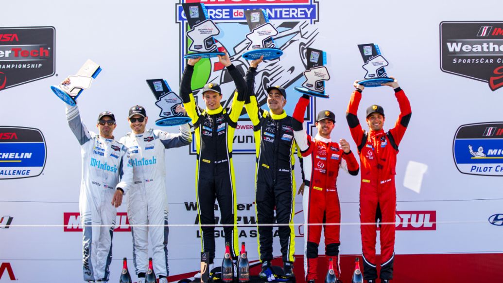 Podest GTD-Klasse, IMSA WeatherTech SportsCar Championship, Lauf 4, Laguna Seca, 2023, Porsche AG