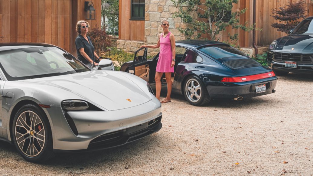 Mary Ricks, Catherine Blagden, l-r, Taycan 4S, 911 Carrera 2, Macan GTS, Montecito, USA, 2022, Marc Urbano