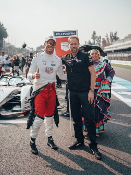 André Lotterer, Helmut Fink, Neel Jani and André Lotterer’s trainer, l-r, Mexico City E-Prix, 2020, Porsche AG