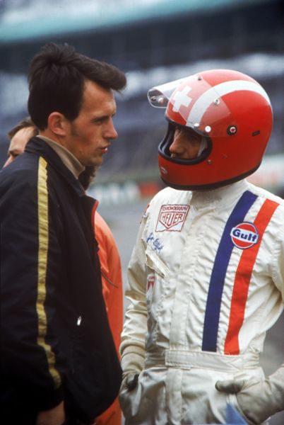 Prof. Helmut Flegl, Jo Siffert (l-r), Brands Hatch, 1971, Porsche AG