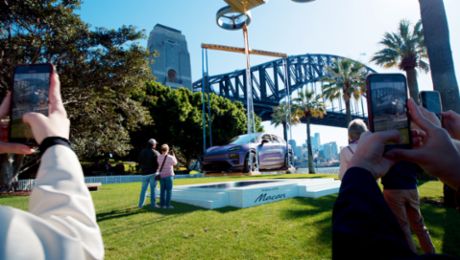 Porsche debuts new all-electric Macan floating above Sydney Harbour