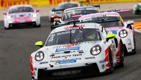 Morris Schuring celebrates maiden victory in the Porsche Mobil 1 Supercup