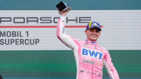 Harry King celebrates first win of the Porsche Mobil 1 Supercup season