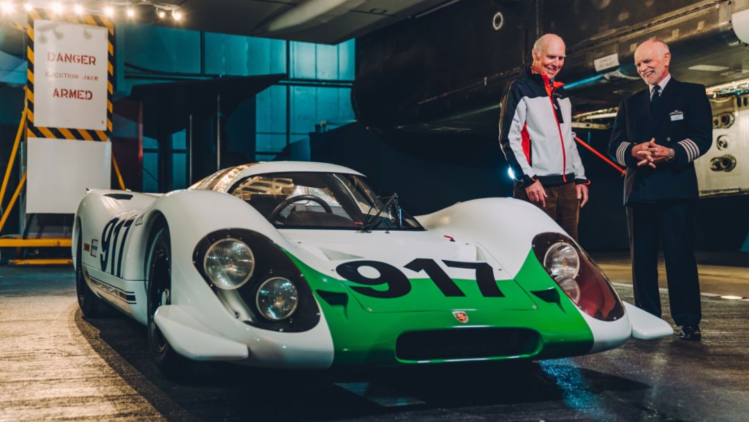 Richard Attwood, Tim Orchard, l-r, Porsche 917-001, 2019, Porsche AG
