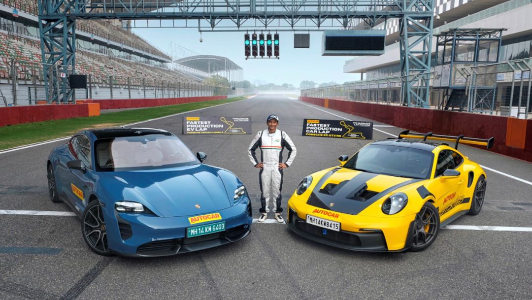 El Porsche 911 GT3 RS y el Taycan Turbo S rompen récords en el circuito de Buddh
