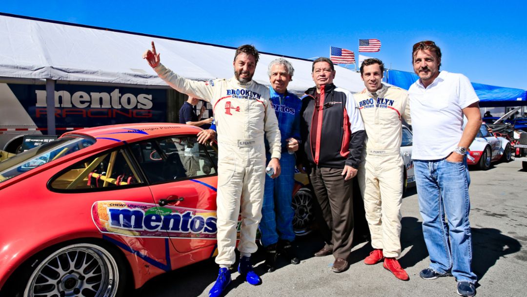 Egidio Perfetti (l) mit Familie, Rennsport Reunion VI, WeatherTech Raceway Laguna Seca, Kalifornien, 2018, Porsche AG