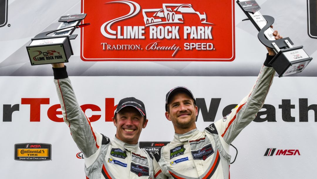 Patrick Pilet, Dirk Werner, l-r, IMSA WeatherTech Sportscar Championship, Lime Rock, USA, 2017, Porsche AG