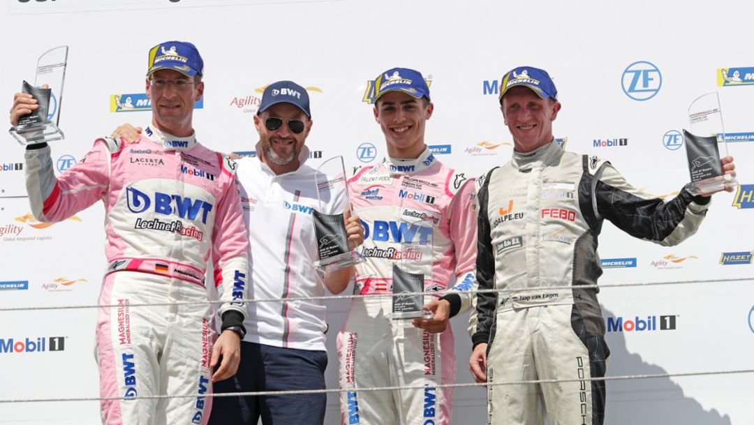 Michael Ammermüller, Walter Lechner jr., Thomas Preining, Jaap von Lagen, l-r, Porsche Carrera Cup Deutschland, race 6, Nürburgring, 2018, Porsche AG