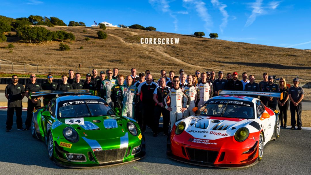 911 GT3 R, Black Swan Racing, Wright Motorsports, l-r, race 4, Laguna Seca, 2018, Porsche AG