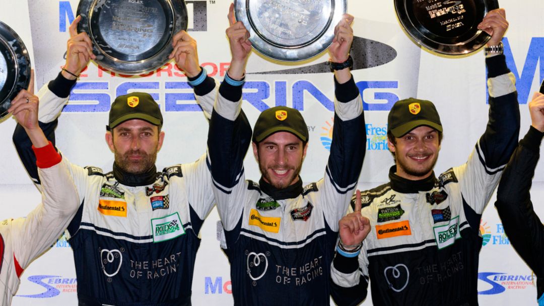 Ian James, Alex Riberas, Mario Farnbacher, Sebring 2015, Porsche AG