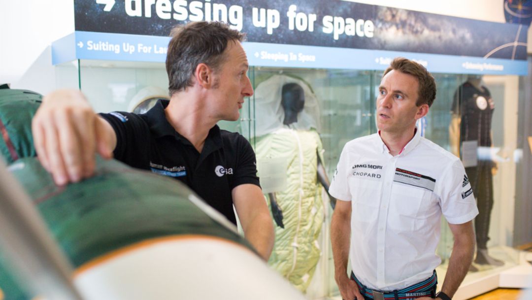 Matthias Maurer, astronaut, Timo Bernhard, racing driver, l-r, European Astronaut Centre, Cologne, 2018, Porsche AG