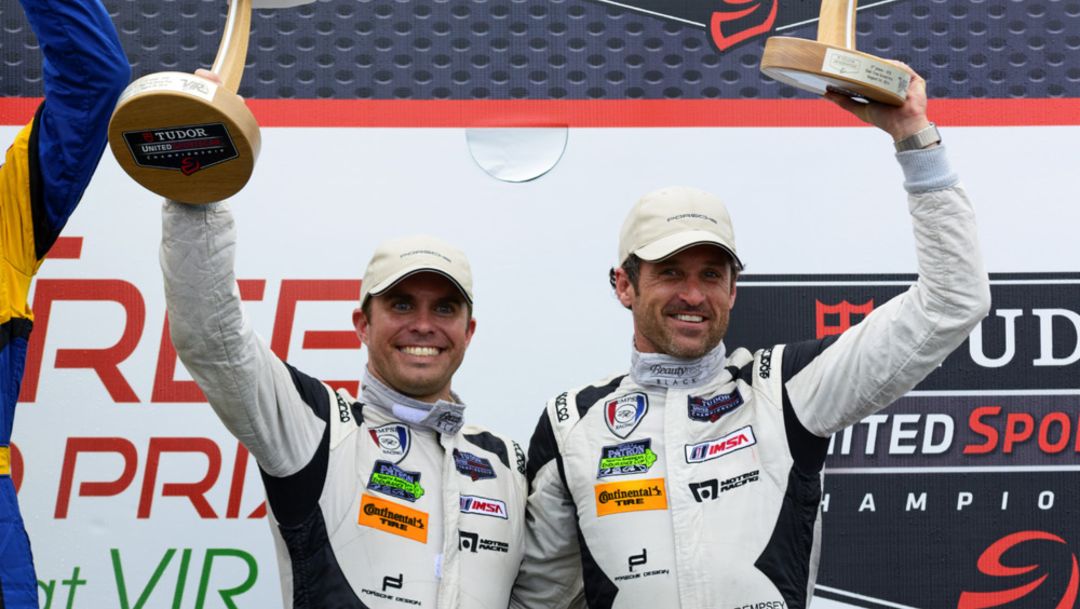 Andrew Davis, Patrick Dempsey, works drivers, l.-r., Tudor United Sports Car Championship, 2014, Porsche AG