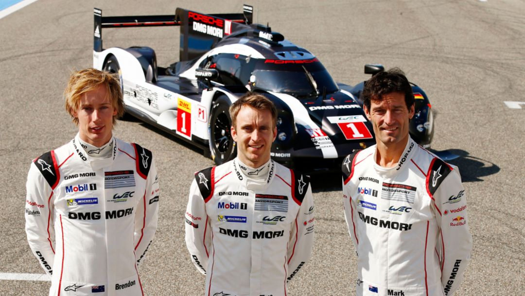 Brendon Hartley, Timo Bernhard, Mark Webber, l-r, 919 Hybrid, Paul Ricard, WEC, 2016, Porsche AG