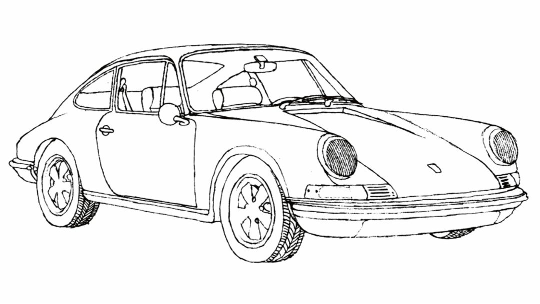 Drawing by Klaus Voormann, 2016, Porsche AG