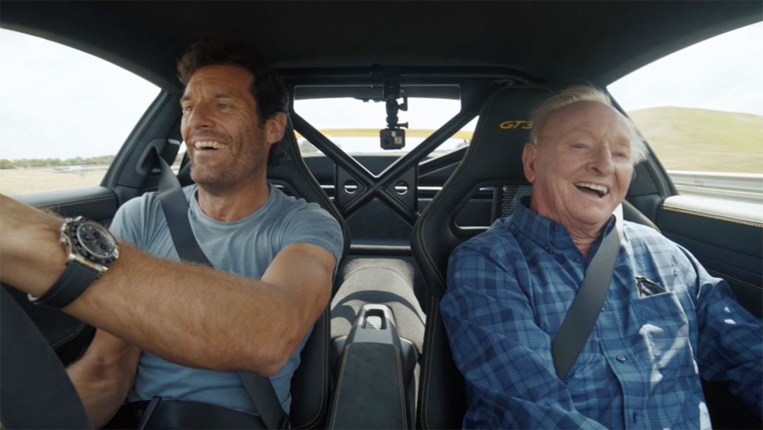 Rod Laver and Mark Webber driving the 911 GT3 RS 